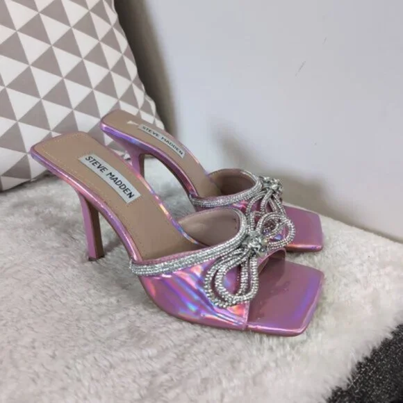 Steve Madden Embellish Pink Patent Barbie Prom Wedding Glam Heeled Sandals 6.5 - Picture 2 of 7